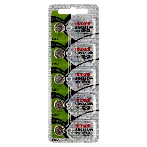 Maxell Silver Oxide Watch Battery SR936SW Low Drain Replaces SR45 394, PK 5 SR936SW